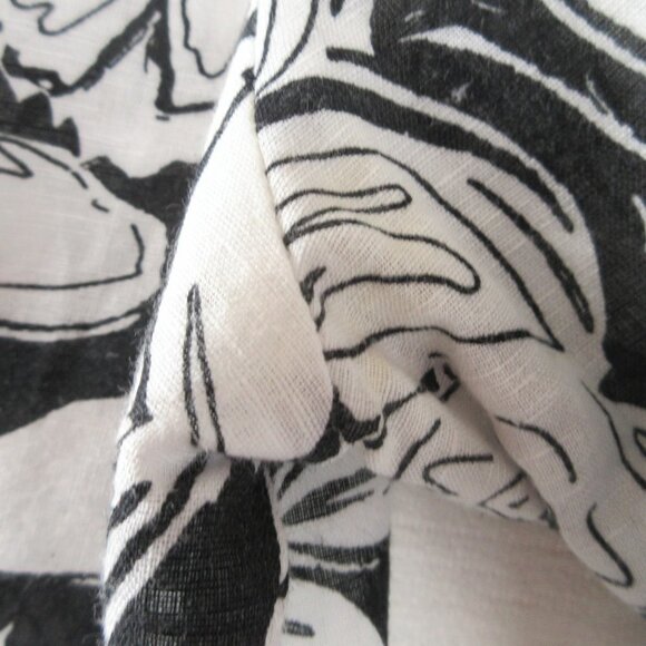 Harve Bernard Black and White Linen Blouse Size L Abstract Floral - Picture 8 of 16